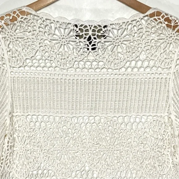 ANTHROPOLOGIE JAMES COVIELLO White Lace Crochet Sheer Short Sleeve Top medium - Picture 9 of 9